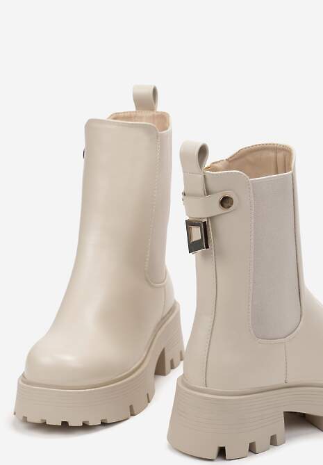 Bej Botine Ghete Chunky cu Curea și Elemente Metalice Maduvrsha 5