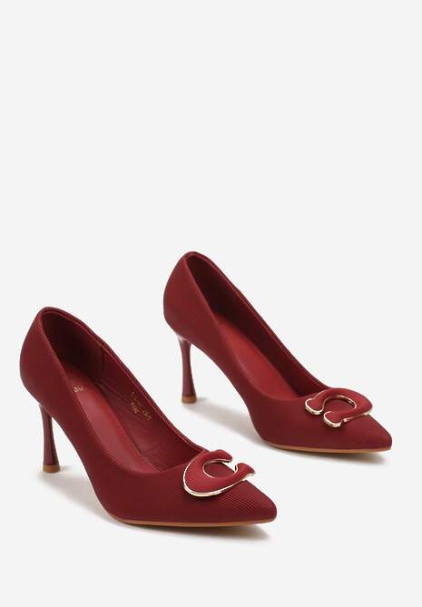 Burgundy cu nervuri pantofi cu toc stiletto din imitație de piele cu detaliu decorativ Imessa 4