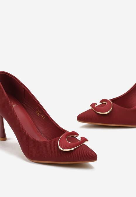 Burgundy cu nervuri pantofi cu toc stiletto din imitație de piele cu detaliu decorativ Imessa 5