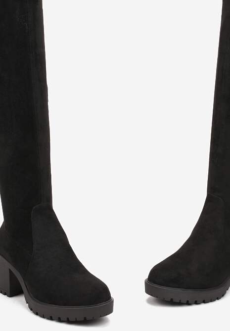 Czarne Kozaki Muszkieterki na Słupku z Rzemykowym Wiązaniem Renuka 5