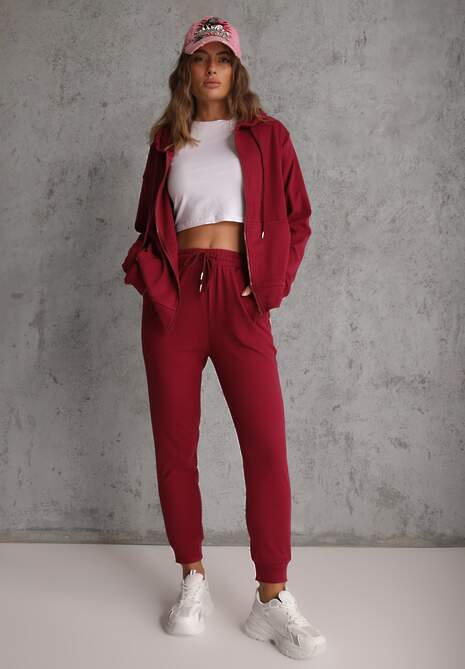 Bordowy Komplet Dresowy 2-częściowy z Bluzą i Spodniami Seraphira