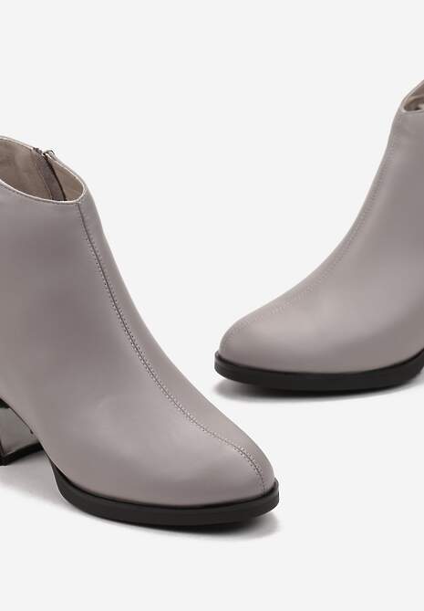 Botine gri închis cu toc gros și inserție metalică Heddisia 5