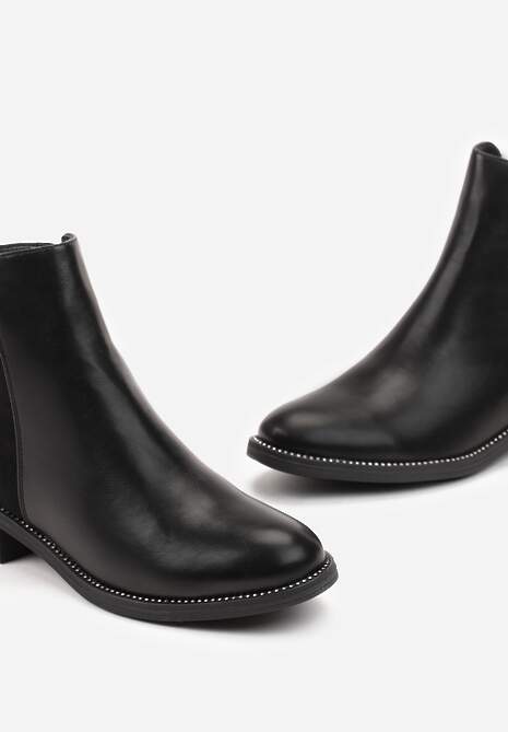 Botine Negre cu Toc Jos și Pietre Strass Delicate la Talpă Hosere 5