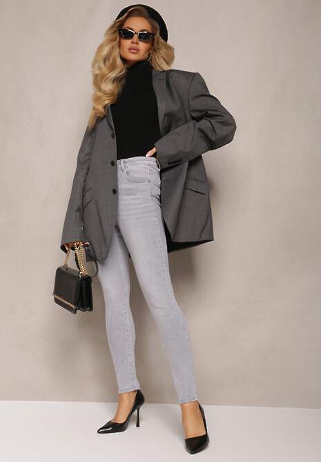 Jasnoszare Jeansy Skinny High Waist Thalion 4