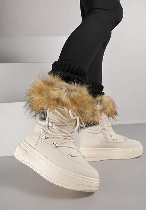 Beżowe Śniegowce na Grubej Podeszwie z Futerkiem Uplift 7