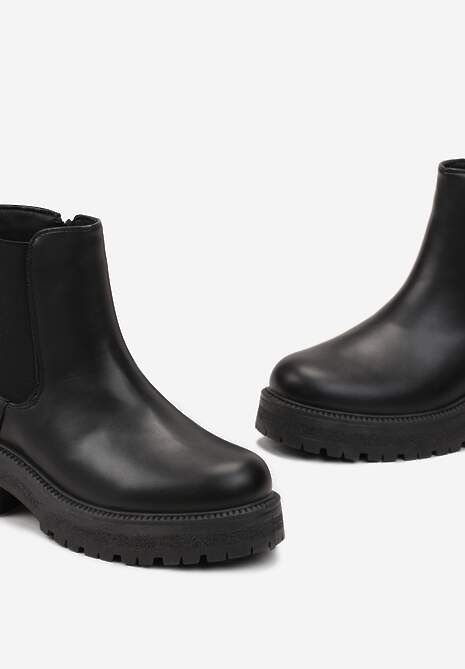 Botine Chelsea Negre cu Talpă Groasă cu Profil și Inserție Textilă Hinnu 5