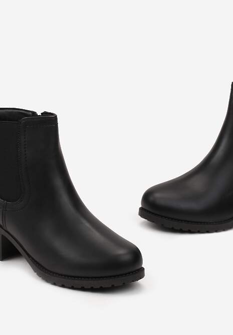 Botine Negre cu Toc Bloc Până la Glezna cu Inserție Elastică Liranne 5