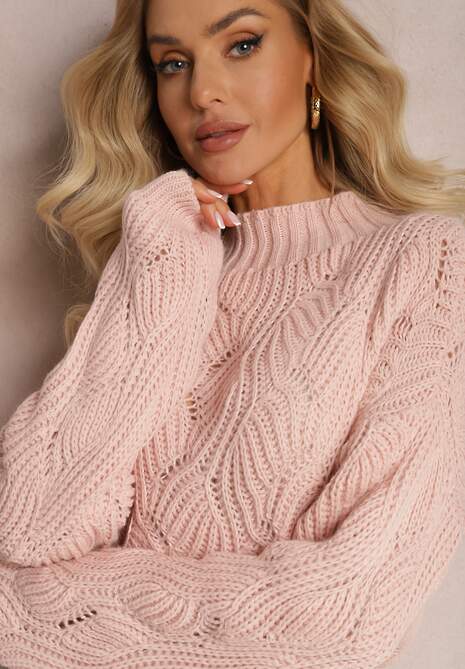 Pulover Roz Oversize cu Împletitură Ornamentală Boeda 5