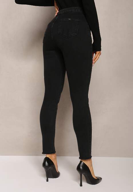 Blugi Negri Skinny cu Terminatii Franjurate Caladwena 4
