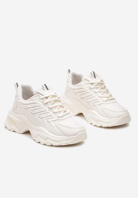 Beżowe Sneakersy na Tłoczonej Podeszwie z Siateczkowymi Wstawkami Amrogia 5