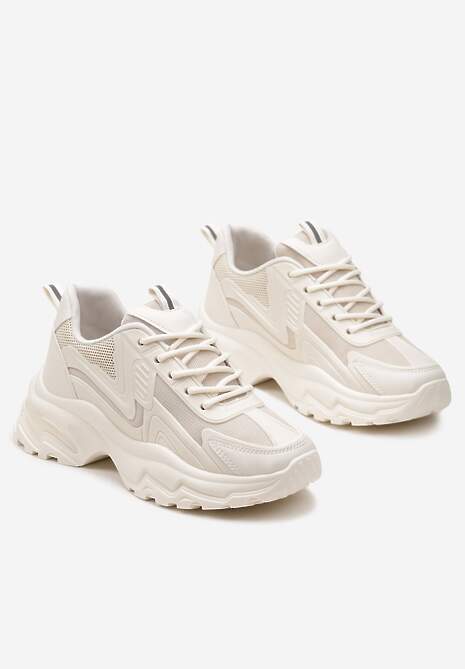 Beżowe Klasyczne Sneakersy Sznurowane na Niskiej Platformie Lenivia 5