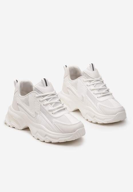 Białe Klasyczne Sneakersy Sznurowane na Niskiej Platformie Lenivia 5