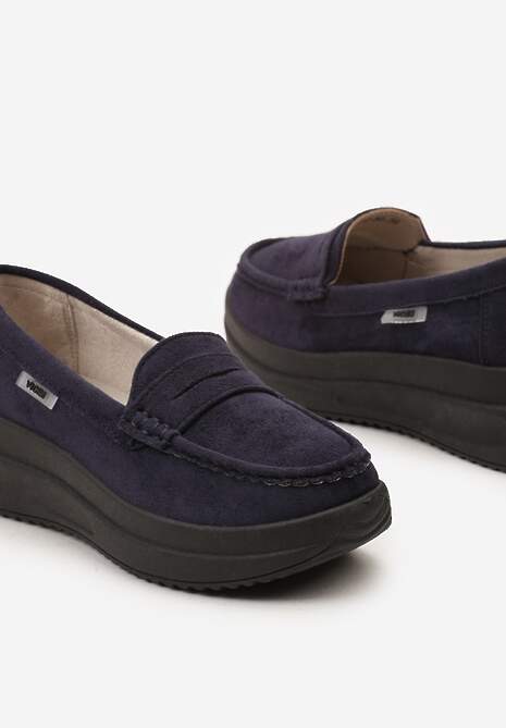 Mocasini bleumarin din piele întoarsă ecologică pe platformă decorați cu o curea Adrancia 6