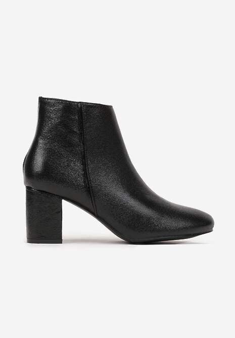 Botine Negre din Piele Ecologică cu Toc Bloc și Luciu Metalic Nalentina 4
