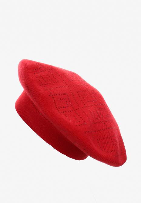 Czerwona Czapka Beret z Geometrycznym Wzorem z Cyrkoniami Holindia