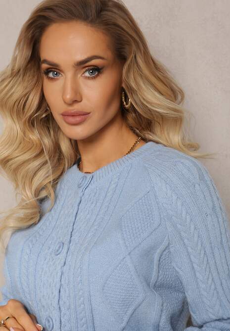 Bleumarin Cardigan Închidere Nasturi Model Împletit Escrivine 5