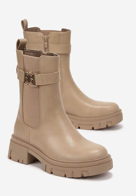 Botine bej închis cu curea și inserție elastică Vestonia 4