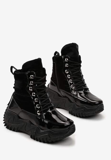 Czarne Ocieplane Sneakersy za Kostkę na Platformie Melianira 4