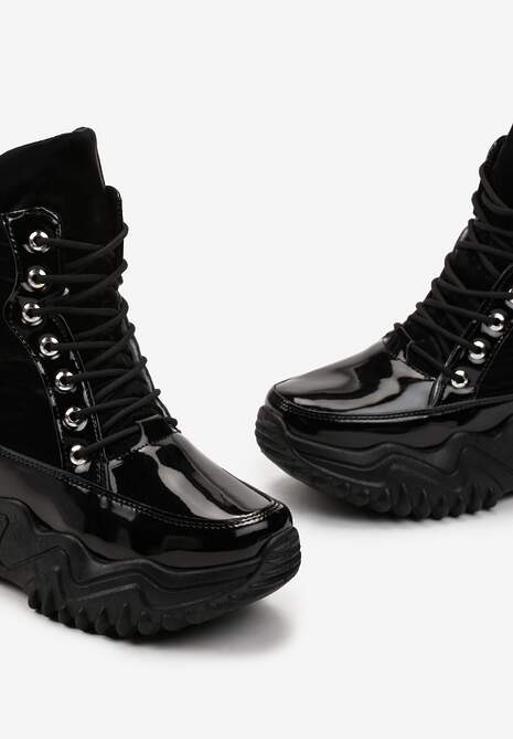 Czarne Ocieplane Sneakersy za Kostkę na Platformie Melianira 5