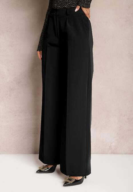 Czarne Szerokie Spodnie High Waist z Gumką w Pasie Eternel 4