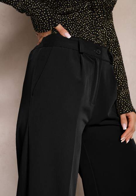 Czarne Szerokie Spodnie High Waist z Gumką w Pasie Eternel 5