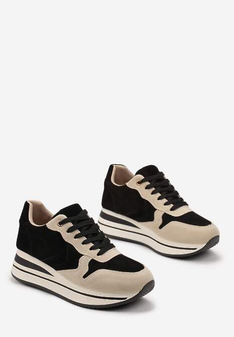 Sneakers Negru-Bej înainte de Glezna pe Talpă Groasă Raviva 4