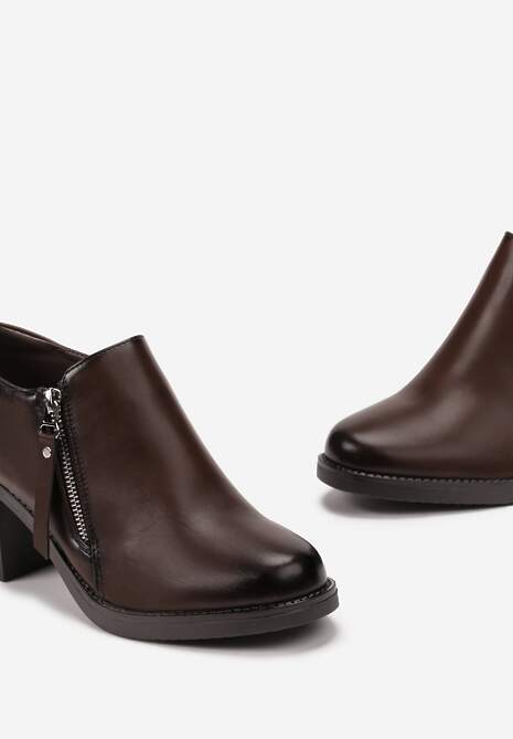 Ciemnobrązowe Półbuty na Obcasie z Krótkim Suwakiem Proctana 5