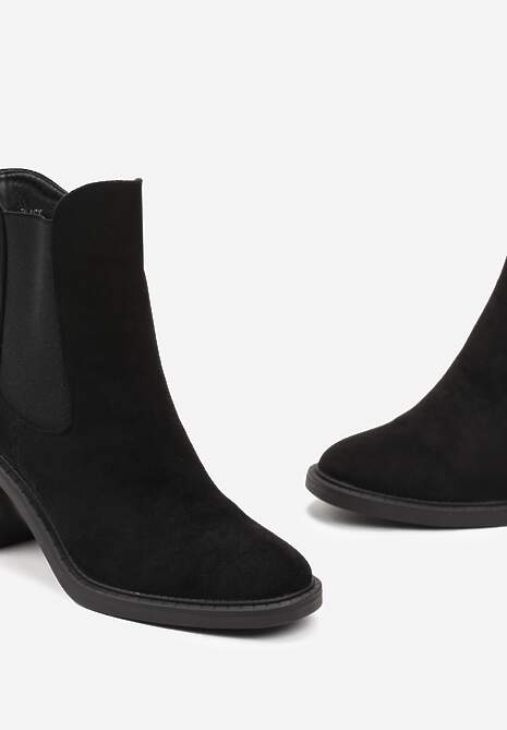 Czarne Botki na Obcasie z Imitacji Zamszu ze Wstawką z Elastycznego Materiału Marissane 5