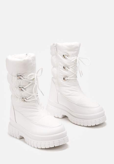Białe Sznurowane Śniegowce z Ozdobnym Pikowaniem i Połyskiem Birala 4