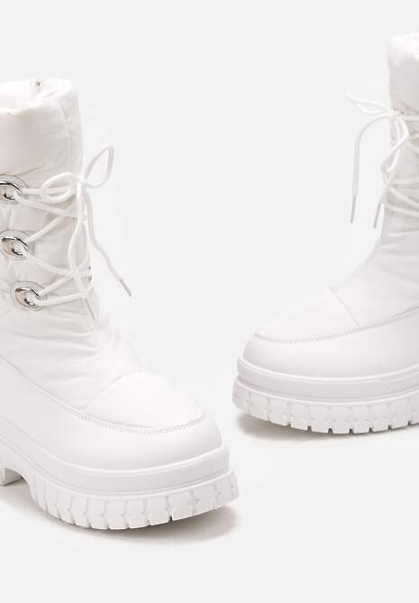 Białe Sznurowane Śniegowce z Ozdobnym Pikowaniem i Połyskiem Birala 5