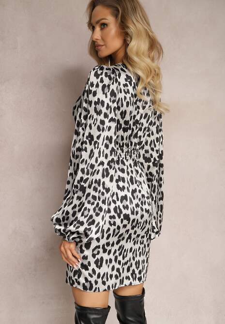 Rochie Gri Mini Cu Peplum Cu Imprimeu Animal Print Amiffesa 5