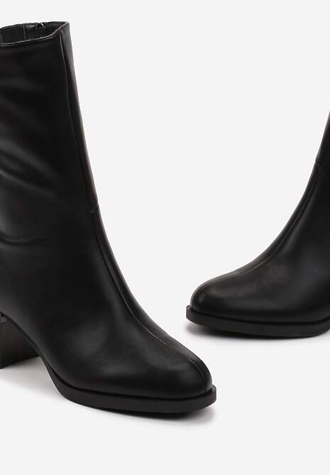 Czarne Ocieplane Botki z Wysoką Cholewką na Słupku Marrina 5
