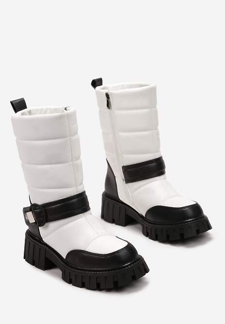 Botine Albe-Negre Matlasate cu Curea Decorativă și Inscripția Vivere 4