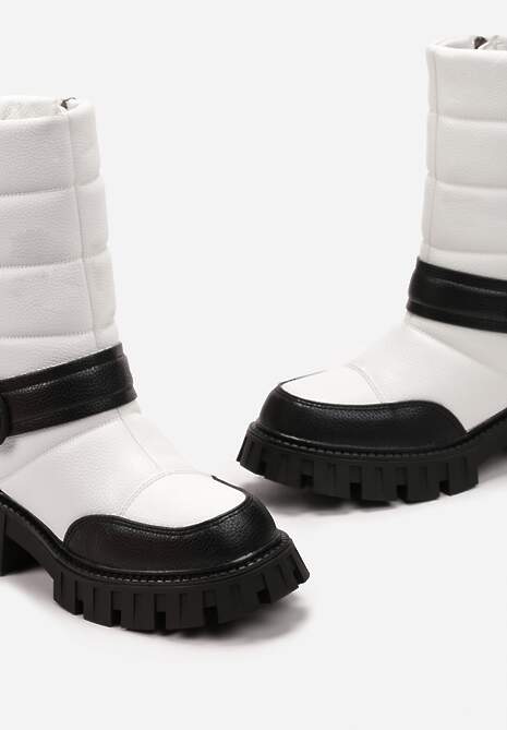Botine Albe-Negre Matlasate cu Curea Decorativă și Inscripția Vivere 5