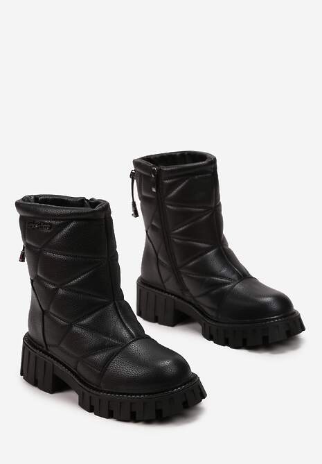 Botine negre cu talpă joasă din piele ecologică cu cusături decorative Auralith 4