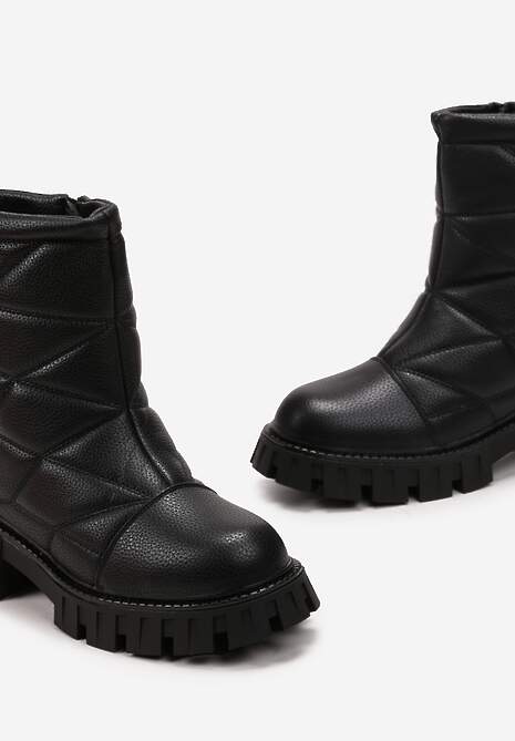 Botine negre cu talpă joasă din piele ecologică cu cusături decorative Auralith 5