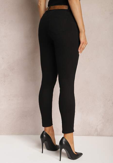 Czarne Jeansy Skinny z Paskiem z Klamerką Pisanne 4
