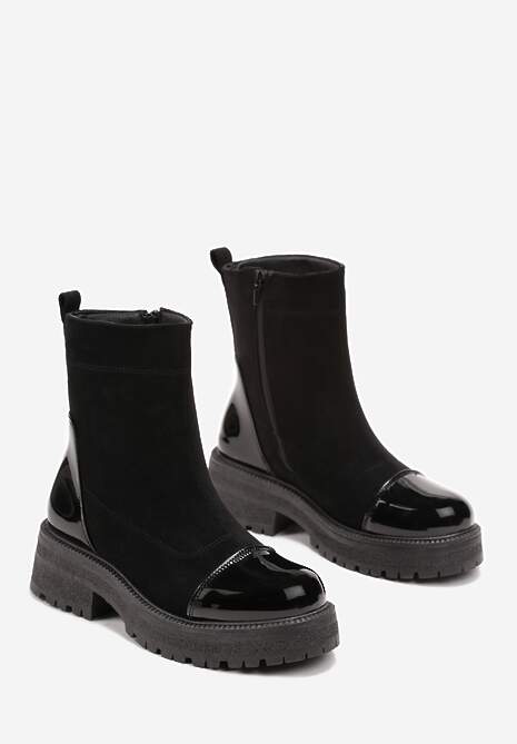 Botine Negre cu Talpă Groasă și Inserții Lăcuite Trieste 4