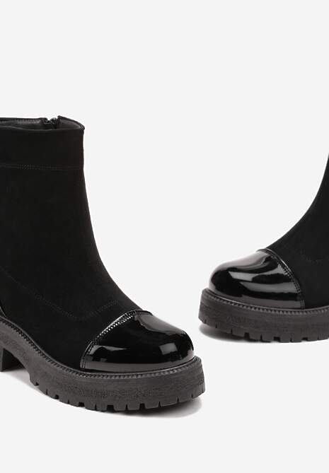 Botine Negre cu Talpă Groasă și Inserții Lăcuite Trieste 5