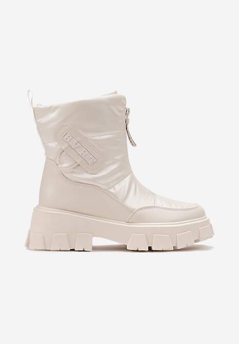 Beżowe Śniegowce z Ekoskóry z Ozdobnym Suwakiem i Napisem Veneria 5