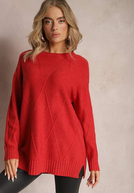 Czerwony Sweter z Delikatnymi Rozcięciami Velloro