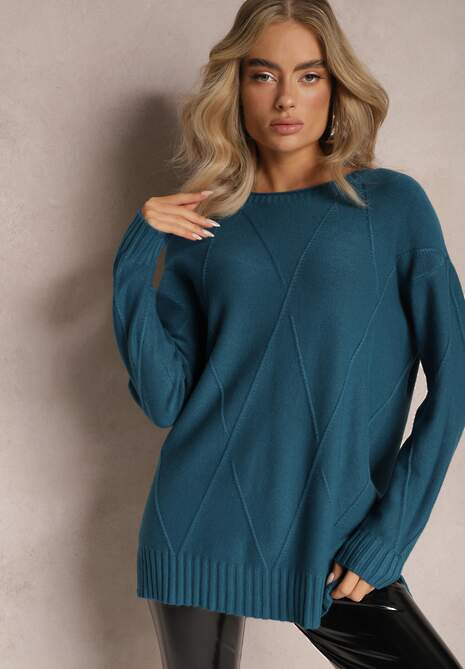 Granatowy Sweter z Delikatnymi Rozcięciami Velloro 4