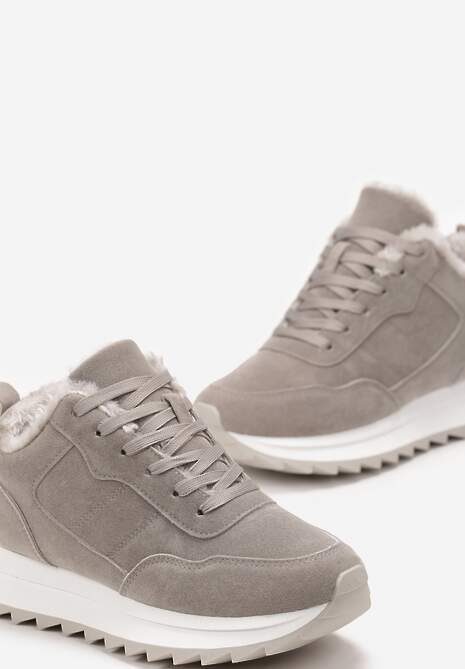 Sneakers Gri Cǎptușiți cu Talpă Plată Închidere cu Șiret și Cusături Duwena 5