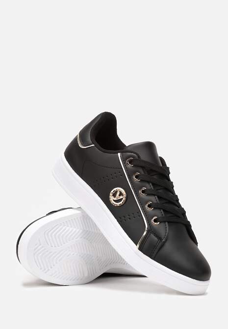 Sneakerși negri din imitație de piele cu petic și cusături decorative Variantia 4