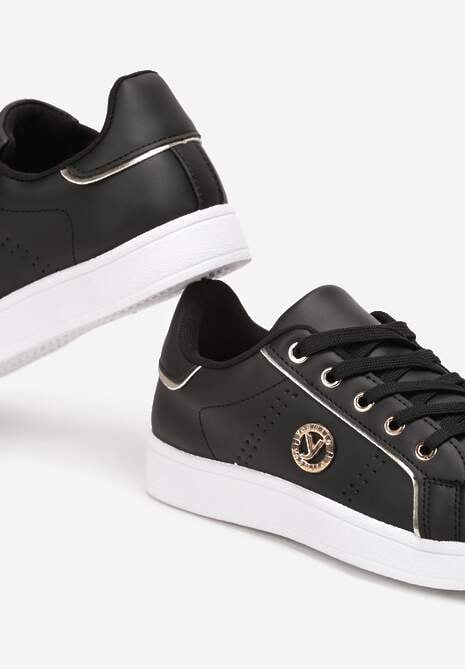 Sneakerși negri din imitație de piele cu petic și cusături decorative Variantia 5