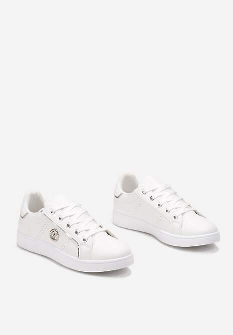 Sneakers Albi-Argintii din Imitatie de Piele cu Aplicatie si Cusaturi Decorative Variantia 4