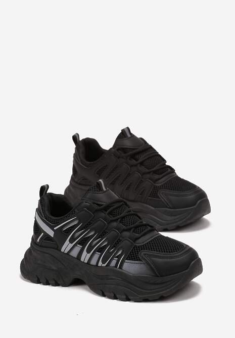 Czarne Sneakersy przed Kostkę na Grubej Podeszwie Esmella 4