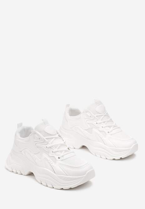 Białe Sznurowane Sneakersy na Podeszwie z Wycięciami i Cholewką Przed Kostkę Luminea 4