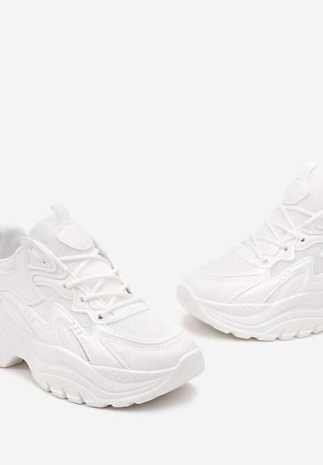 Białe Sznurowane Sneakersy na Podeszwie z Wycięciami i Cholewką Przed Kostkę Luminea 5