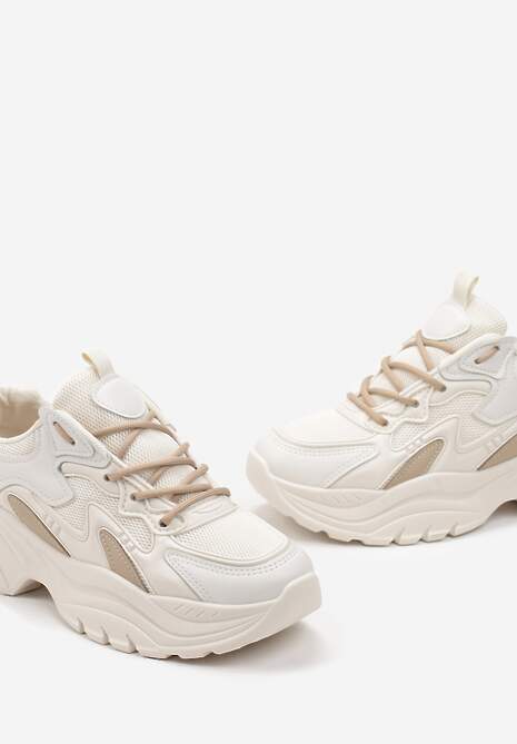 Beżowe Sznurowane Sneakersy na Podeszwie z Wycięciami i Cholewką Przed Kostkę Luminea 5